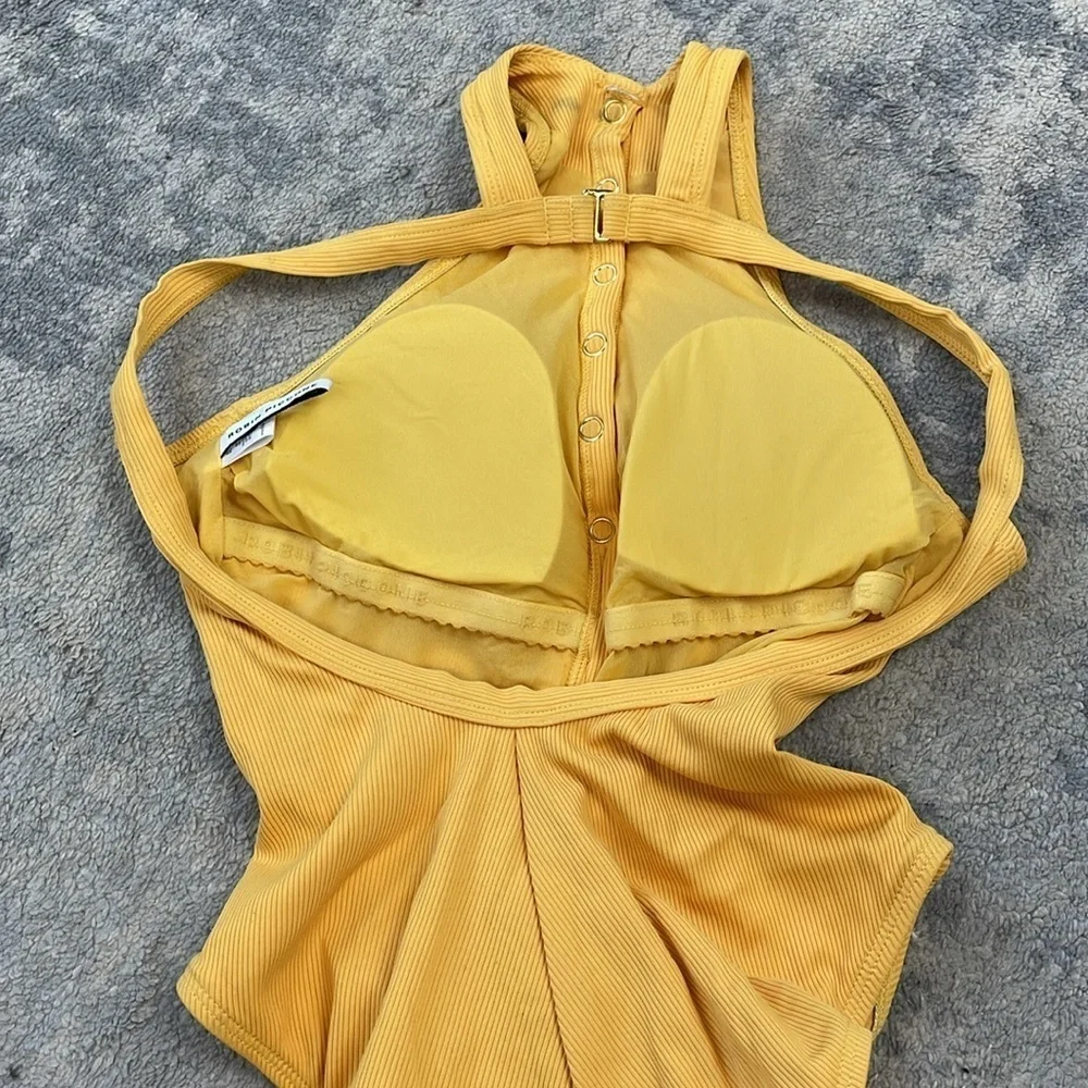 New Robin Piccone Amy Snap One Piece Swimsuit High Neck Open Back Sz 6